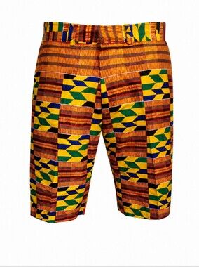 Men’s Kente Patchwork Shorts – Multicolor African Print Tailored Shorts